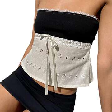 NZNDSHD Women Summer Y2k Sleeveless Tube Tops Off-Shoulder Backless Crop Bandeau Tops Sexy Strapless Vest Shirt Streetwear (I-Lace Patchwork Black, M)