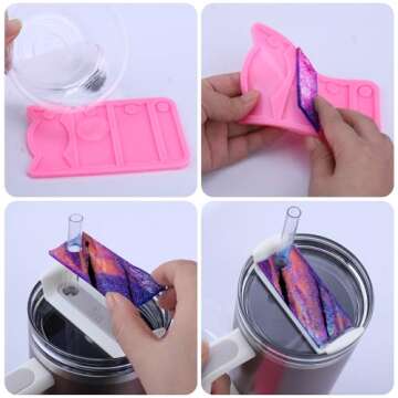 Juome Name Plate Resin Molds Silicone for Stanley Cup Lid 40oz Tumbler with Handle, 8 Pcs Name Tag Silicone Molds for Epoxy Resin Casting, DIY Personalized Custom Name Plate Making for Stanley