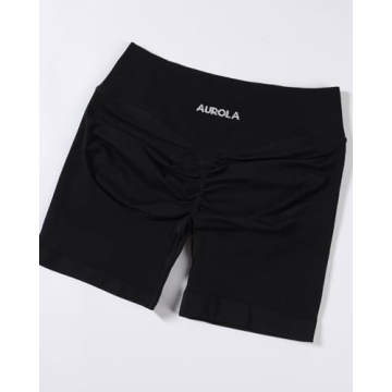 AUROLA Influence Collection Workout Shorts for Women,No Roll Up Squat Proof New Scrunch Seamless Compression Gym Short, Black, XXS