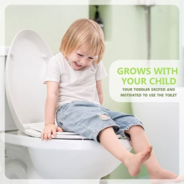 WSSROGY Elongated Toilet Seat with Built in Potty Training Seat, Magnetic Kids Seat and Cover, Slow Close, Fits both Adult and Child, Plastic, White