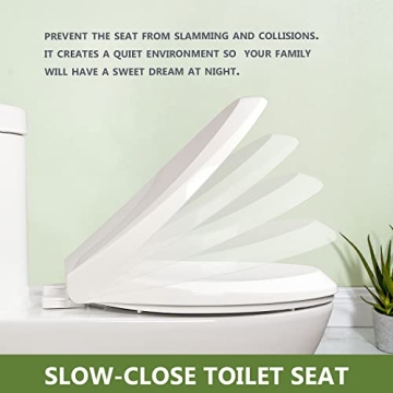 WSSROGY Elongated Toilet Seat with Built in Potty Training Seat, Magnetic Kids Seat and Cover, Slow Close, Fits both Adult and Child, Plastic, White