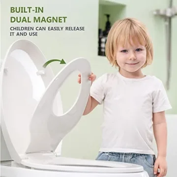 WSSROGY Elongated Toilet Seat with Built in Potty Training Seat, Magnetic Kids Seat and Cover, Slow Close, Fits both Adult and Child, Plastic, White