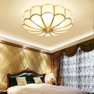 MIXL- Mid Century Brass Flush Mount Ceiling Light,LED Antique Brass Light Fixture, Modern Frosted Gl...