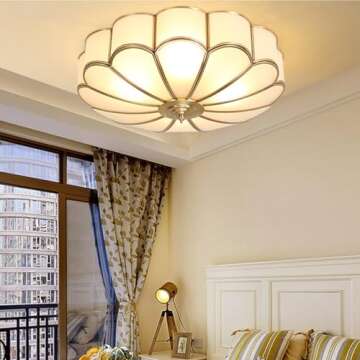 MIXL- Mid Century Brass Flush Mount Ceiling Light,LED Antique Brass Light Fixture, Modern Frosted Glass Ceiling Lamps for Living Room, Close to Ceiling Light Decorative for Bedroom(13.77" W)