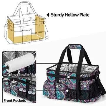 HODRANT Large Grill Utensil Caddy with Paper Towel Holder, Outdoor Picnic Bag Organizer for BBQ Supplies Tool, Tailgating Accessory Basket Camping Gear Must Haves for Cook Essentials, Totem, Bag Only