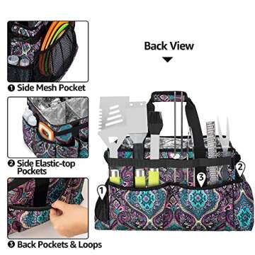 HODRANT Large Grill Utensil Caddy with Paper Towel Holder, Outdoor Picnic Bag Organizer for BBQ Supplies Tool, Tailgating Accessory Basket Camping Gear Must Haves for Cook Essentials, Totem, Bag Only