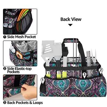 HODRANT Large Grill Utensil Caddy with Paper Towel Holder, Outdoor Picnic Bag Organizer for BBQ Supplies Tool, Tailgating Accessory Basket Camping Gear Must Haves for Cook Essentials, Totem, Bag Only