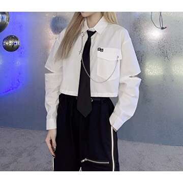 GAI Women's Alt Emo Button Down Shirt Gothic Blouse Techwear Dark Academia Preppy Clothes Aesthetic ...