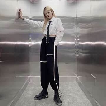 GAI Women's Alt Emo Button Down Shirt Gothic Blouse Techwear Dark Academia Preppy Clothes Aesthetic Japanese Harajuku Streetwear (S,B)