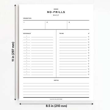 Bliss Collections No-Frills Daily Planner, 50 Undated 8.5 x 11 Tear-Off Sheets, Productivity Tracker for Men or Women, Priority Tracker, Schedule Organizer, to-do List and Note Section Included