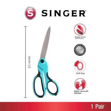 SINGER 00562 9-1/2-Inch ProSeries, Heavy Duty Bent Sewing Scissors, Teal - For Cutting Fabric, Denim, Paper & More (One-Pack)