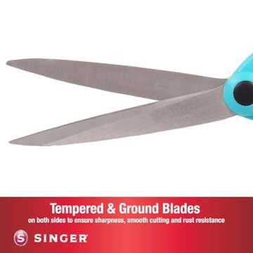 SINGER 00562 9-1/2-Inch ProSeries, Heavy Duty Bent Sewing Scissors, Teal - For Cutting Fabric, Denim, Paper & More (One-Pack)