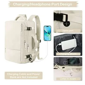 Hanples Women's Travel Backpack - 40L Carry On, 17 Inch Laptop