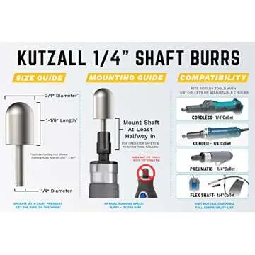 Kutzall Extreme Ball Nose Rotary Burr 1⁄4" Shaft, Very Coarse - Woodworking Attachment for Bosch, DeWalt, Milwaukee. Abrasive Tungsten Carbide 3⁄4"(19mm) Dia. X 1-1⁄8"(28.5mm) Length, BNX-34C