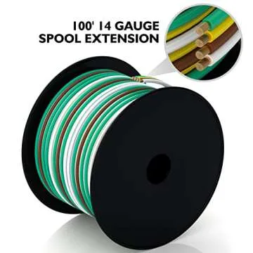 DOAUTO 100Foot Bonded 4-Way Trailer RV Camper Towing Boat Wiring Harness Wire Spool, Primary 4-Wire 14 Gauge CCA Trailer RV Wire, Ideal for All Basic Wiring Needs(Green, Yellow, Brown, White)