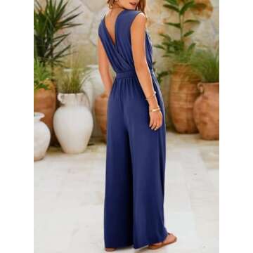 BLENCOT Jumpsuits For Women Sleeveless Casual V Neck Summer Long Romper Backless Loose Fit 2024 Knit...