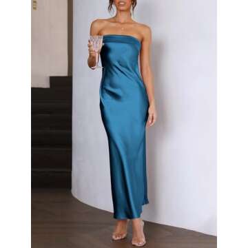 Caracilia Women Satin Formal Wedding Guest Maxi Dress 2025 Spring Backless Strapless Tube Backless C...