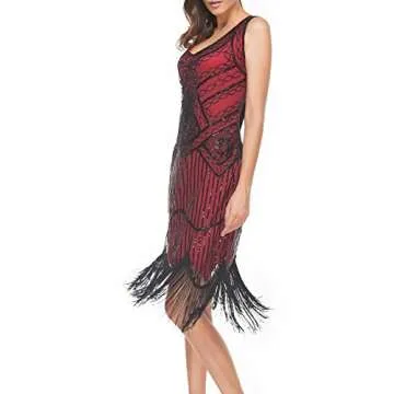 uniq sense xs-4xl Women's Roaring 20s V-Neck Gatsby Dresses- Vintage Inpired Sequin Beaded Flapper Dresses