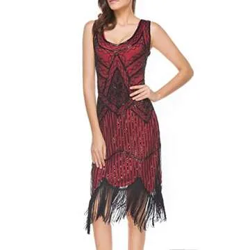 uniq sense xs-4xl Women's Roaring 20s V-Neck Gatsby Dresses- Vintage Inpired Sequin Beaded Flapper Dresses