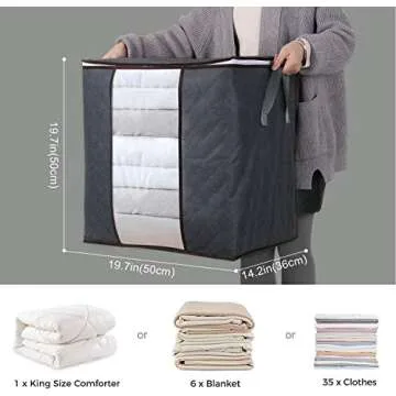 Lifewit Clothes Storage Bag 90L Large Capacity Organizer with Reinforced Handle Thick Fabric for Comforters, Blankets, Bedding, Foldable with Sturdy Zipper, Clear Window, 3 Pack, Grey