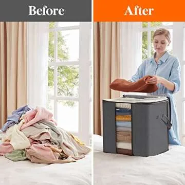 Lifewit Clothes Storage Bag 90L Large Capacity Organizer with Reinforced Handle Thick Fabric for Comforters, Blankets, Bedding, Foldable with Sturdy Zipper, Clear Window, 3 Pack, Grey