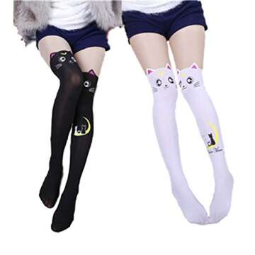 GK-O 2 Pairs Anime Sailor Luna Cat Printing Stockings Legging Cosplay Costume Tights Socks Pantyhose