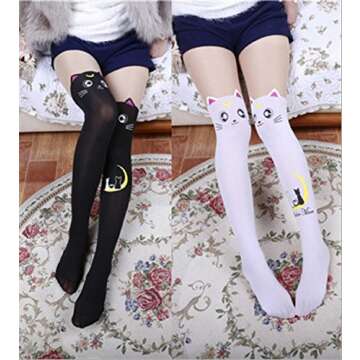 GK-O 2 Pairs Anime Sailor Luna Cat Printing Stockings Legging Cosplay Costume Tights Socks Pantyhose