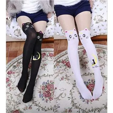 GK-O 2 Pairs Anime Sailor Luna Cat Printing Stockings Legging Cosplay Costume Tights Socks Pantyhose