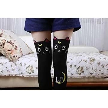GK-O 2 Pairs Anime Sailor Luna Cat Printing Stockings Legging Cosplay Costume Tights Socks Pantyhose