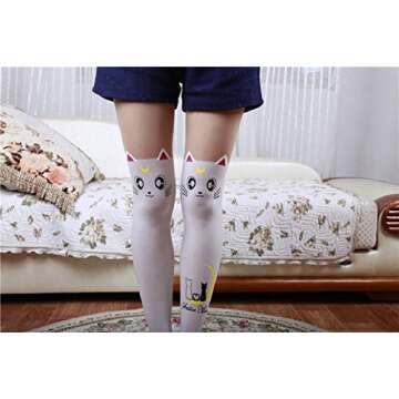 GK-O 2 Pairs Anime Sailor Luna Cat Printing Stockings Legging Cosplay Costume Tights Socks Pantyhose