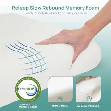 Releep Soft Cooling Pillow, Memory Foam Neck Cervical Pillow, Ergonomic Pillow for Neck Pain Relief, Orthopedic Pillow for Side Sleepers, Contour Pillow for Back Stomach Sleepers, Neck Support Pillow