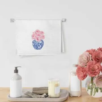 Yorhifa Chinoiserie Decor, Pink Chinoiserie Kitchen Towels Set of 2, Blue and White Porcelain Hand Towel Tea Towel for Kitchen Decor, Preppy Flower Blue and White Kitchen Decor for Bathroom 16x24inch