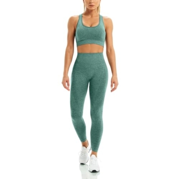 WodoWei Women 2 Piece Workout Outfits Sports Bra Seamless Leggings Yoga Gym Activewear Set (YO610-Gr...