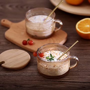 JVJRFQ Vintage Glass Coffee Mugs Set - 14 Oz with Lids