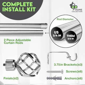 gb Home Collection Silver Adjustable Curtain Rods 48 to 84 Inch