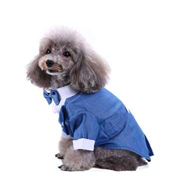 GabeFish Pets Blue Wedding Jackets Suit for Dogs with Blue Bow Tie Puppy Cat Formal Clothes Shirt Tu...
