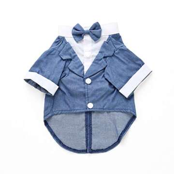 GabeFish Pets Blue Wedding Jackets Suit for Dogs with Blue Bow Tie Puppy Cat Formal Clothes Shirt Tuxedo Blue Large