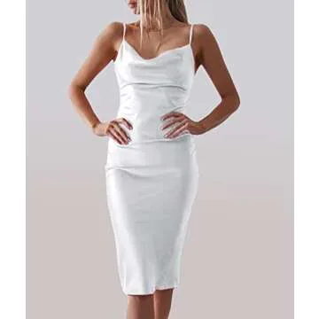 xxxiticat Women's Sleeveless Spaghetti Strap Satin Dress Cocktail Beach Evening Party Cowl Neck Dot ...