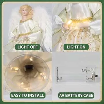 YULISKY Angel Christmas Tree Topper, 14" White Angel Treetopper, 10-Light Angel Tree Topper with Wings, Indoor Christmas Decors, Xmas Home Ornaments (Gold)