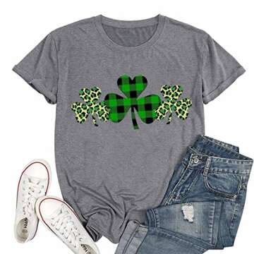 Women St. Patrick's Day Tops Shamrock Clover Print T Shirt Irish Flag Graphic Tees Lucky Teen Blouse...