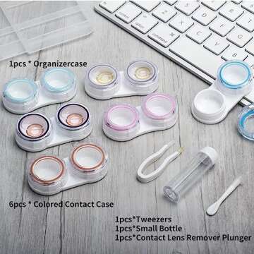 ofone 6 Pack Clear Contact Lens Case, Portable Contact Lenses Cases with Tweezers Remover Tool Solution Bottle Contacts Soak Storage Container Kit for Travel Home