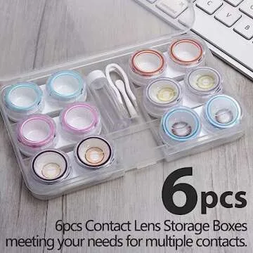 ofone 6 Pack Clear Contact Lens Case, Portable Contact Lenses Cases with Tweezers Remover Tool Solution Bottle Contacts Soak Storage Container Kit for Travel Home