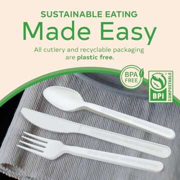 Treeatery - Compostable Cutlery Set, Plant-Based Compostable Utensils Disposable, Dishwasher-Safe Compostable Silverware, 380-Piece Disposable Cutlery, Plant a Tree with Every Box, Ivory White