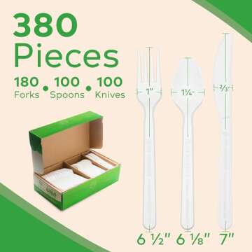 Treeatery - Compostable Cutlery Set, Plant-Based Compostable Utensils Disposable, Dishwasher-Safe Compostable Silverware, 380-Piece Disposable Cutlery, Plant a Tree with Every Box, Ivory White