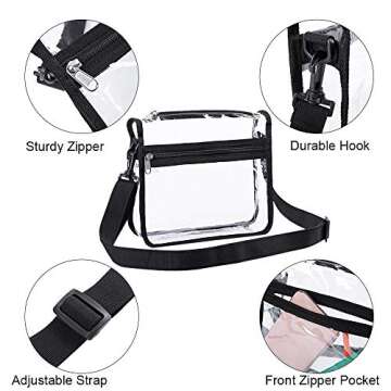 Edraco Clear Crossbody Purse Bag - Stadium Approved, Gym Clear Shoulder Tote Bag with Front Pocket and Adjustable Strap for Women, Men