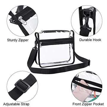 Edraco Clear Crossbody Purse Bag - Stadium Approved, Gym Clear Shoulder Tote Bag with Front Pocket and Adjustable Strap for Women, Men