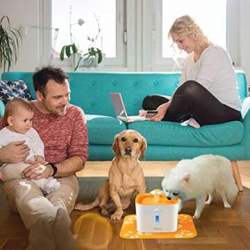 Veken Cat Water Fountain, 84oz Automatic Pet Water Fountain Dog Water Dispenser with 3 Replacement Filters & 1 Silicone Mat for Cats and Small to Medium Dogs (Orange)