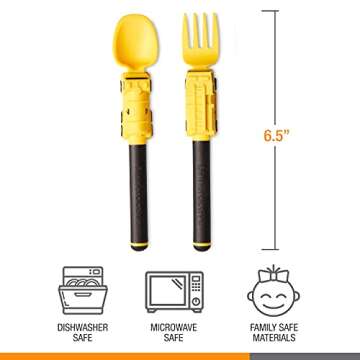 Dinneractive Utensil Set for Kids – Yellow Firefighter Themed Fork and Spoon for Toddlers and Young Children – 2-Piece Set