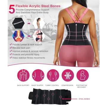 TrainingGirl Women Waist Trainer Cincher Corset Tummy Control Workout Sweat Band Slimmer Belly Belt Weight Loss Sports Girdle (Black, X-Large)