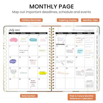 Planner 2024-2025, Academic Year Monthly and Weekly Calender Planner 6.3" x 8.5" - 12 Months (Jul 2024 - Jun 2025), Hardcover Spiral Bound School Teacher Student Planner with monthly Tabs, Inner Pocket-Abstract Botanical